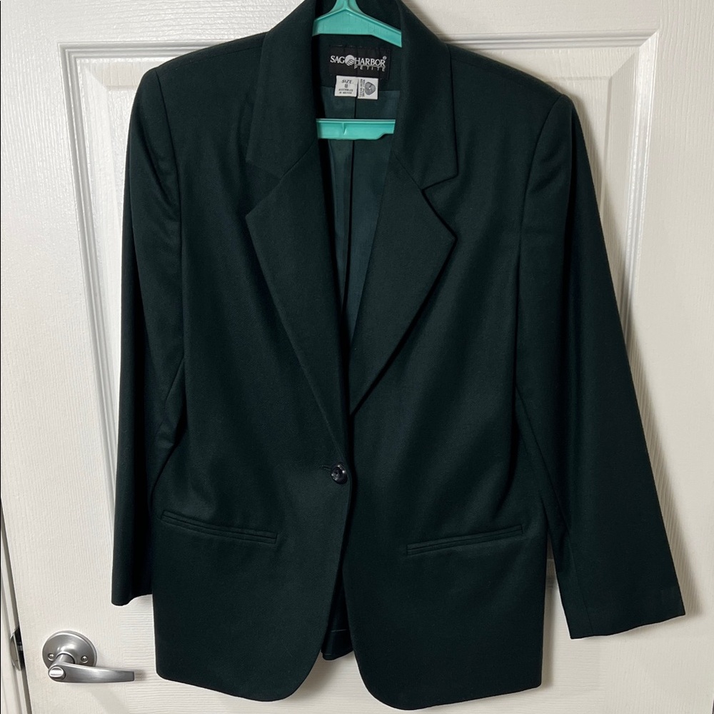 Vintage Sag Harbor Dark Green 100% Wool Blazer Size 8
